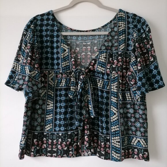 Loft Women's Multicolor Floral Short Sleeve Tie Back Blouse Top Size Small - Picture 4 of 6